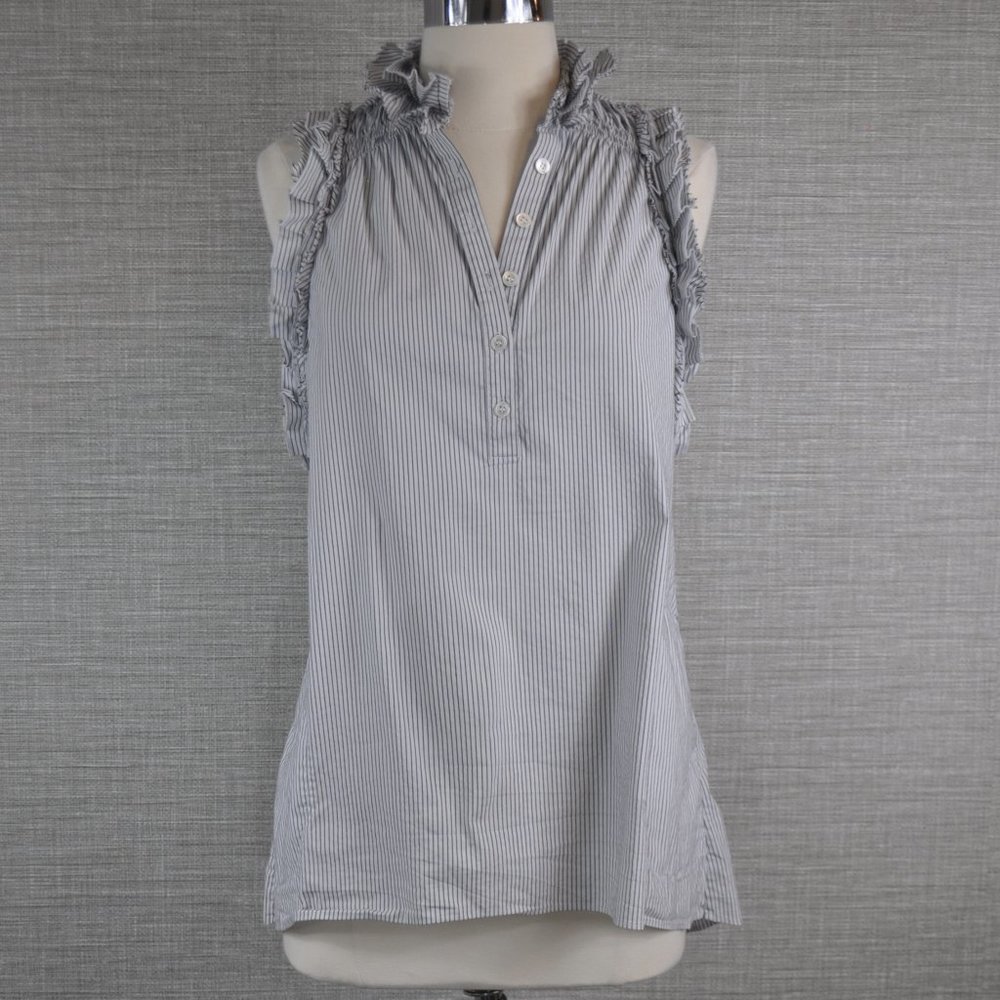 BCBGMaxAzria Light Grey Striped Ruffle Top - XS